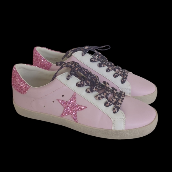 NIB Miracle Miles Skylar Glitter Star Converse Sneakers 7.5 Pink Lace Up - Picture 4 of 16